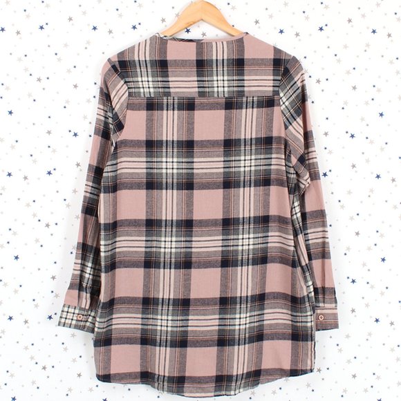 Mauve Navy Lace Up Front Plaid Top - Picture 8 of 9
